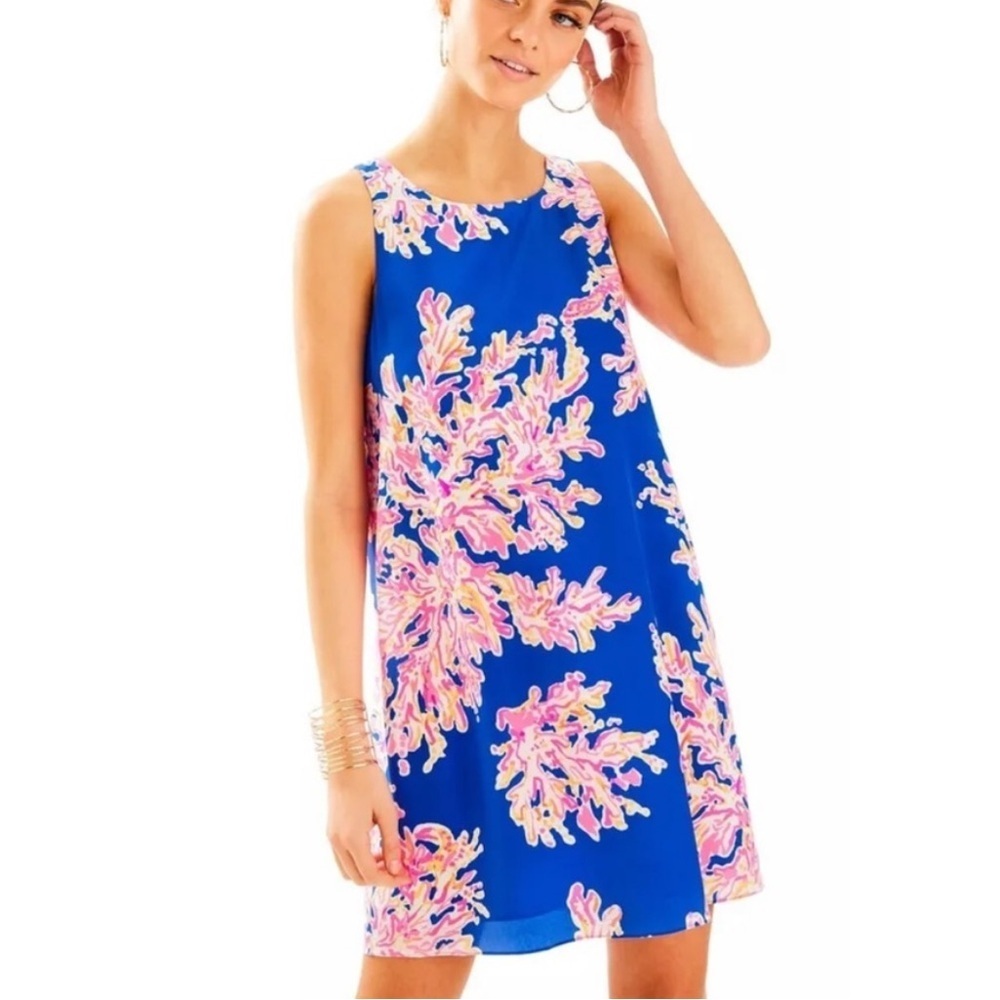 Lilly Pulitzer Jackie Shift Dress Silk It's Electric Brilliant Blue XXS